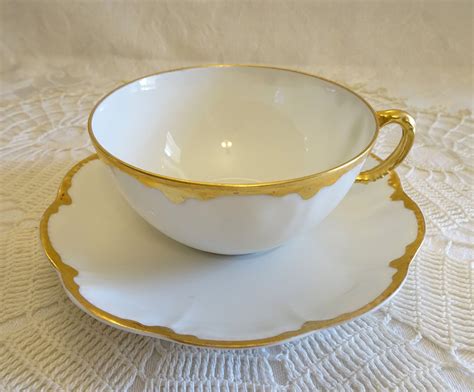 Haviland Limoges White Teacup and Saucer with Hand Painted Gold Trim, Haviland Cup and Saucer ...