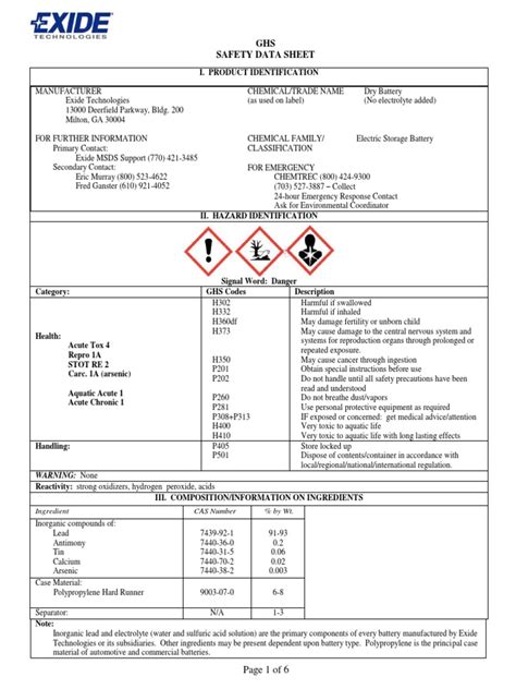 MSDS Baterias John Deere - Exide | PDF | Arsenic | Lead