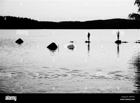 Forest lake at sunset Stock Photo - Alamy