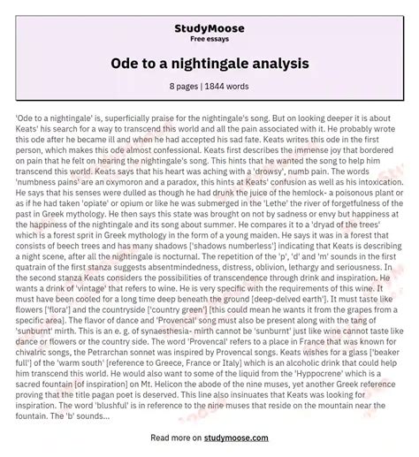 Ode to a nightingale analysis Free Essay Example