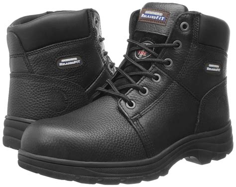 Skechers Mens 77009 Leather Steel toe Lace Up Safety Shoes, Black, Size ...