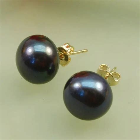 Wholesale price 16new ^^^^New Women Fashion Jewelry 14KGP black Pearl Stud Earring-in Stud ...