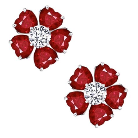 Женские часы Flower Ruby Heartshape & White Round Diamond Flower ...