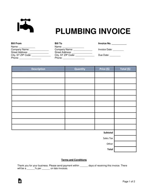 Plumber Invoice Template Word