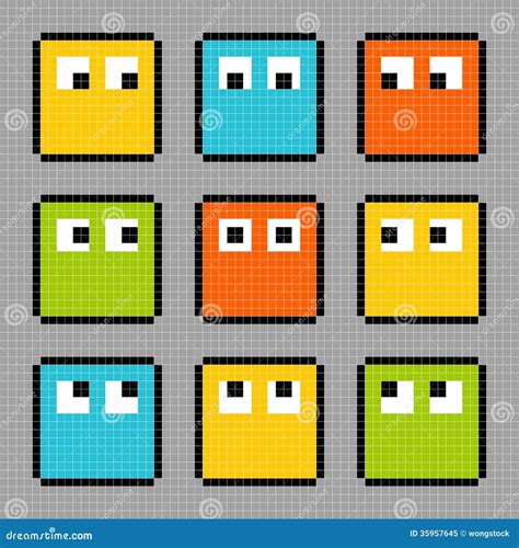 8-bit Pixel Block Characters Looking in Different Directions Stock ...