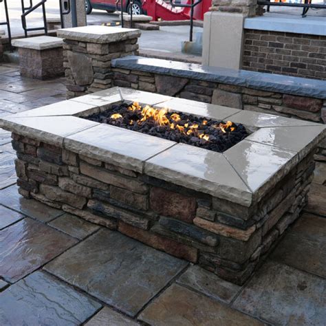 Antiquity Rectangular Built-In Fire Pit - Fireplace Stone & Patio