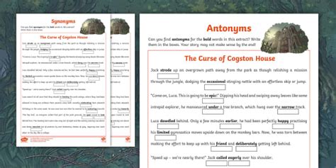 The Curse of Cogston House Story with Synonyms and Antonyms