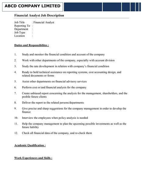 Financial Analyst Job Description Template