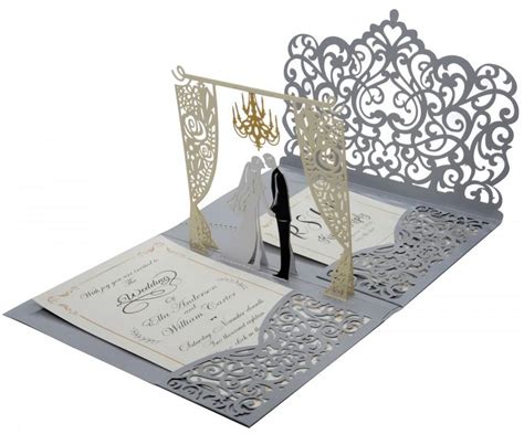 Silver 3D Pop Up Wedding Invitation. Custom Printed Laser Cut Wedding ...