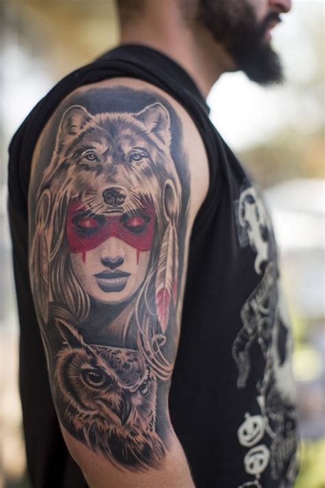 Wolf With Indian Headdress Tattoo - learningbd1994