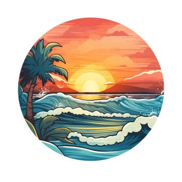 Beautiful Sunset Beach Sticker With Ai Generative, Tropical, Vacation, Shirt PNG Transparent ...