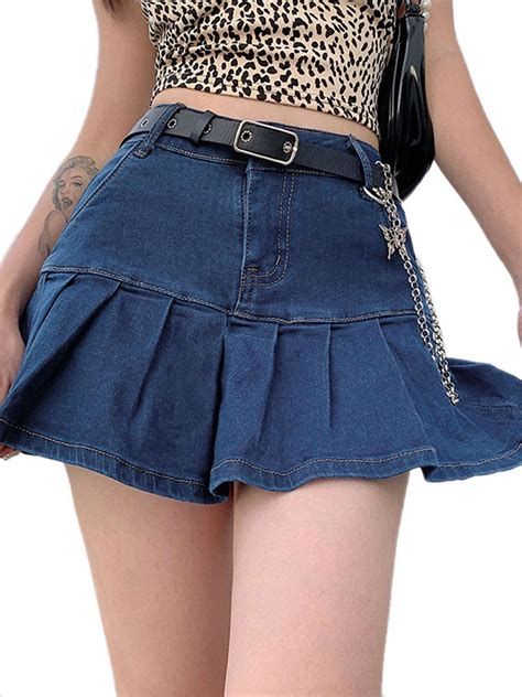 Women‘s Slim Pleated Ruffle Denim Skirts Girl Y2K A-Line Short Jean Mini Skirts - Walmart.com