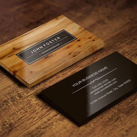 a wooden business card sitting on top of a table