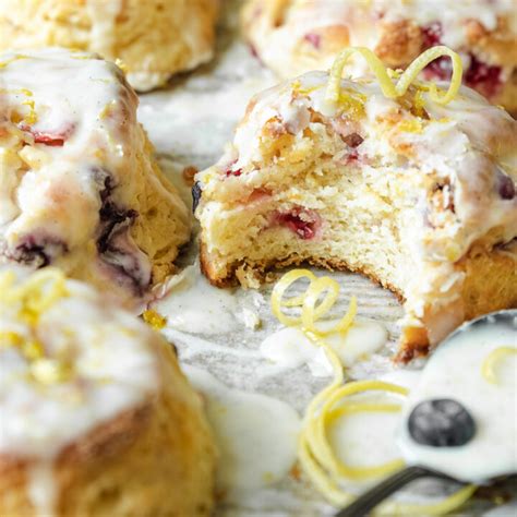 Mixed Berry Buttermilk Scones with Lemon Glaze - wild thistle kitchen