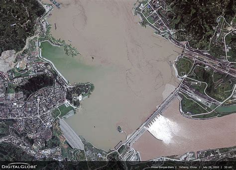 Photo: A satellite image shows high water levels in the Three Gorges Dam, by Digital Globe