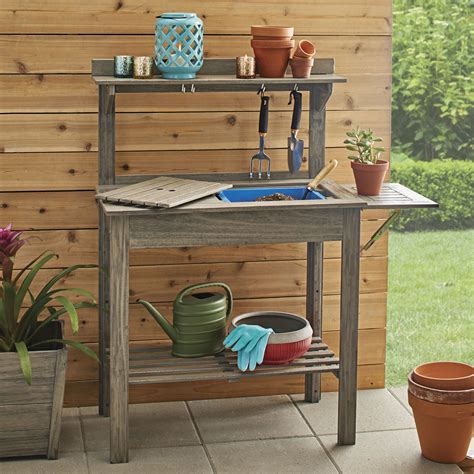 Better Homes & Gardens Gray Wood Potting Bench - Walmart.com | Outdoor potting bench, Potting ...