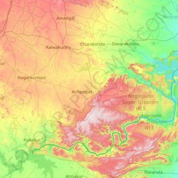 Nagarkurnool topographic map, elevation, terrain