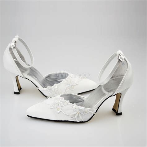 Fabulous White Satin 2 4/5" High Heel Womens Wedding Shoes - Milanoo.com