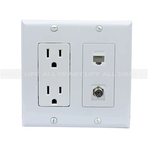 15 Amp Power Outlet 1 Port Coax 1 Port Shielded Cat5e Ethernet Decora ...