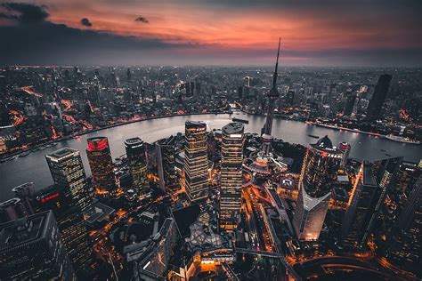 Shanghai, cityscape, evening, buildings, sunset HD wallpaper | Pxfuel