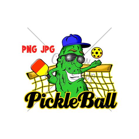 a pickle ball logo with the words pickle ball and a cartoon character ...