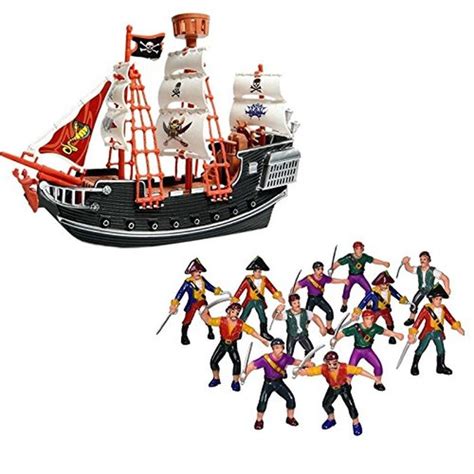 Wish Novelty 10in Toy Pirate Ship with 12 Plastic Pirate Action Figures ...