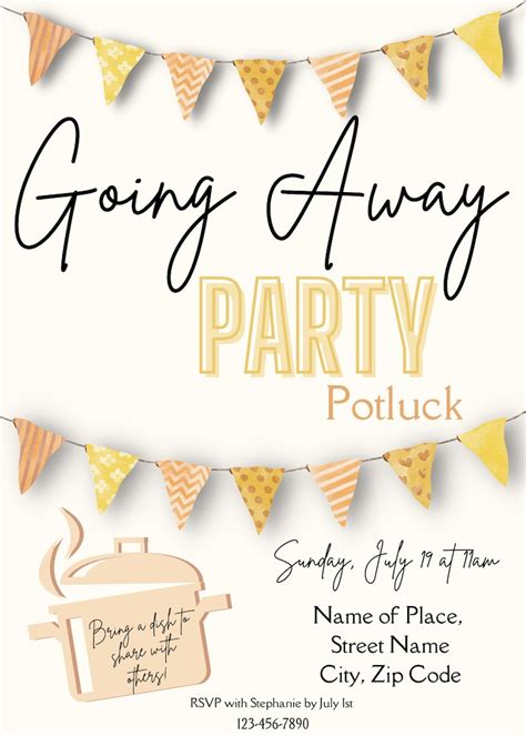 Going Away Potluck Invitation Template Going Away Party Potluck Invite Farewell Potluck ...