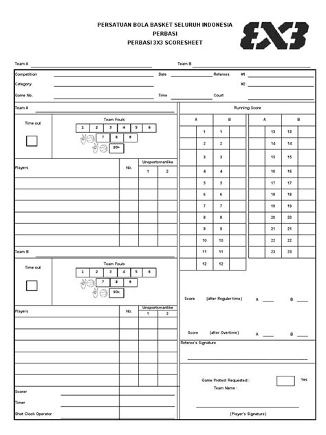 FIBA 3x3 Scoresheet | PDF | Sports | Sports Rules And Regulations