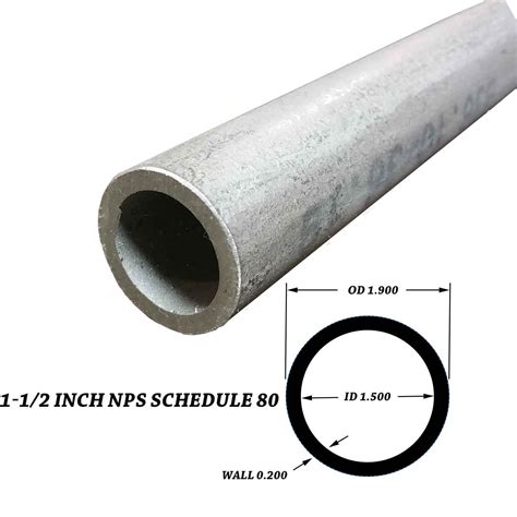 304 Stainless Steel Pipe, 1-1/2 inch NPS, 36 inches long, Schedule 80S (1.9 OD x 1.5 ID), Welded ...