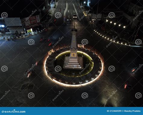 Aerial View of Tugu Jogja or Yogyakarta Monument, Indonesia at Night ...