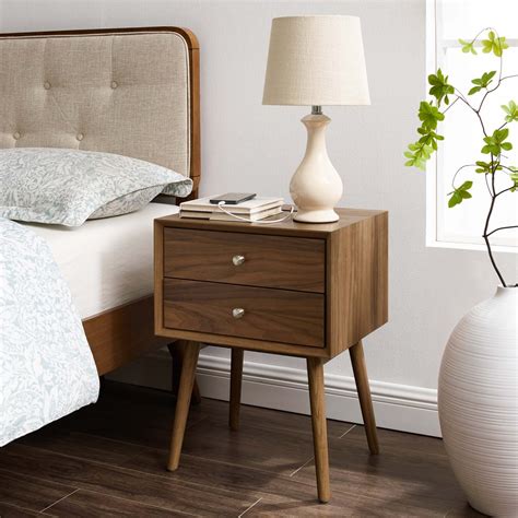 Nightstand In Walnut Veneer W/ USB Ports Finish - AptDeco