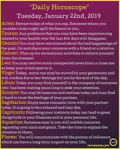 22nd January 2019, daily horoscope, horoscope, zodiac709, revivezone | Daily horoscope ...