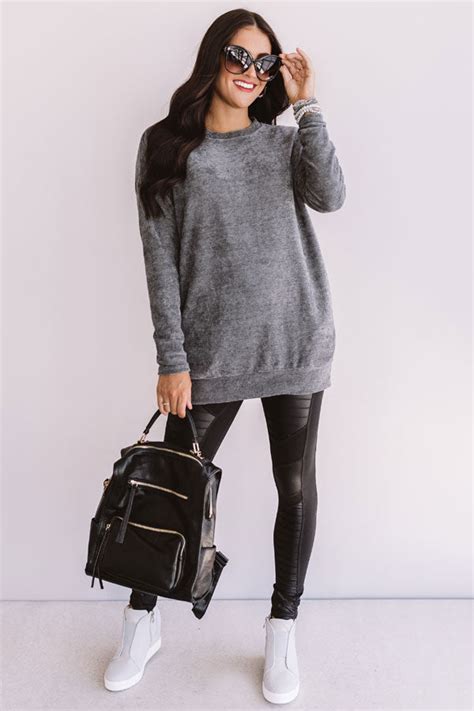 Street Style Tunic Sweater In Charcoal • Impressions Online Boutique