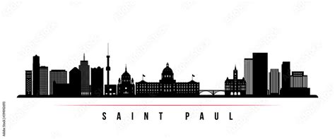 Saint Paul skyline horizontal banner. Black and white silhouette of Saint Paul City, Minnesota ...