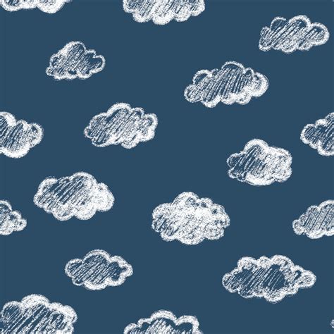 Buy Chalk Clouds Pattern on Navy Blue Wallpaper - Happywall