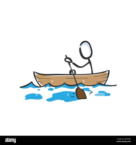 Man in paddle boat in the sea. paddle boating sports. Hand drawn. Stickman cartoon. Doodle ...