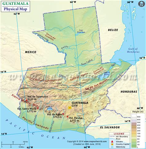 Physical Map of Guatemala