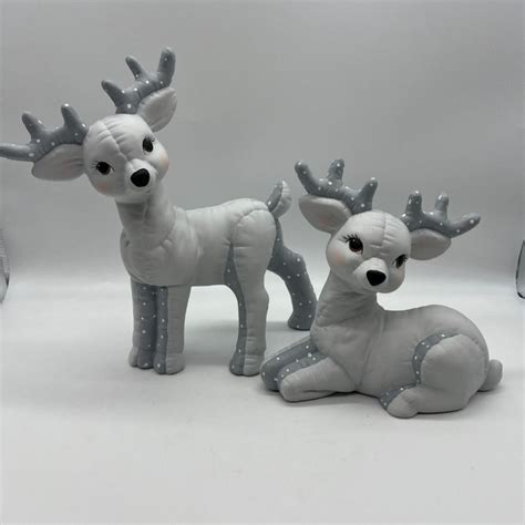 Vintage Kimple Ceramic Molds Christmas Quilted Reindeer Set Figurines Polka Dots Grays