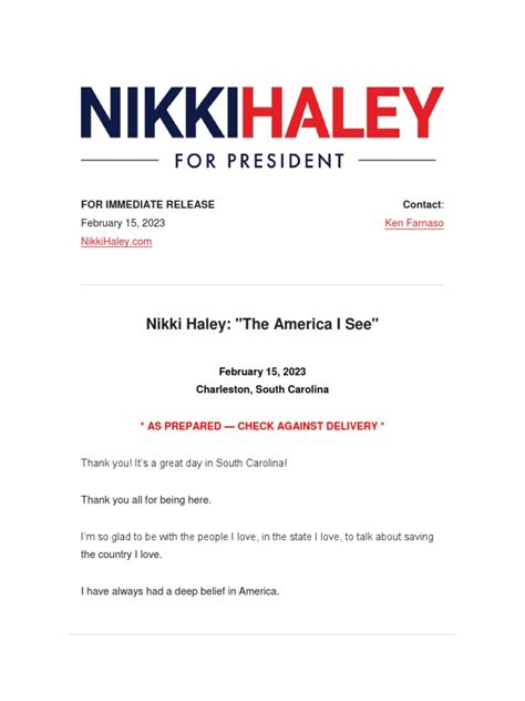 Nikki Haley Speech | PDF | The United States