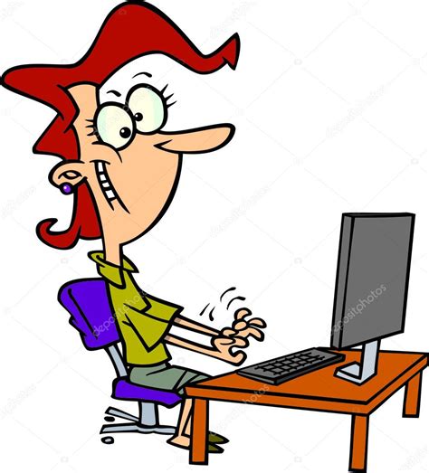 Cartoon Woman Typing on a Computer Stock Vector Image by ©ronleishman ...