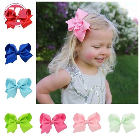 10cm 1pcs Solid Polyester Girls Bows With Hair Clips Boutique Ribbon Bows DIY Hair Decor Kids ...