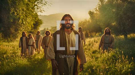 Jesus and the disciples walking in the gardens — Photo — Lightstock