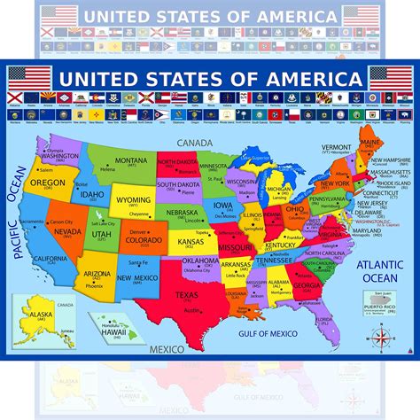 Buy United States with State s - Laminated 14x19.5 in. - Educational , USA for Kids, Elementary ...