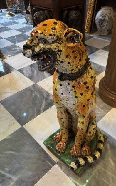 Art Deco Italian Majolica Large Jaguar Sculpture Auction