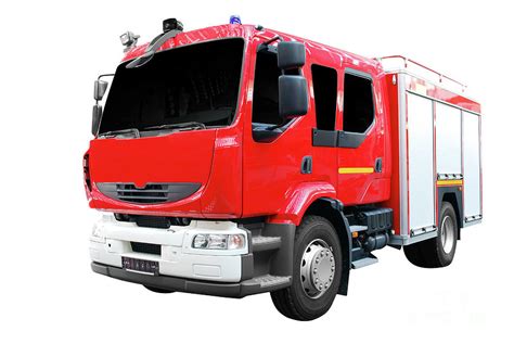 Fire truck front view isolated on white Photograph by Goce Risteski