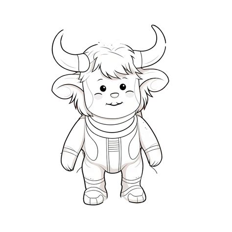 Coloring Book For Kids With A Cute Buffalo In The Space Galaxy, Cartoon ...