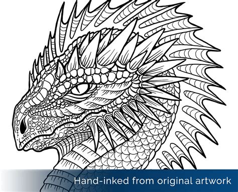 Spiny Dragon Coloring Page, Fantasy Creature, Horns and Scales, Dragon Head, Magical Monsters ...