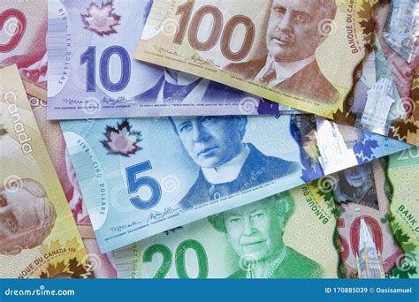 A Collage of Canadian Currency Bills Editorial Stock Image - Image of ...