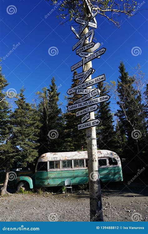 Magic Bus in Alaska stock photo. Image of town, wheel - 139488812