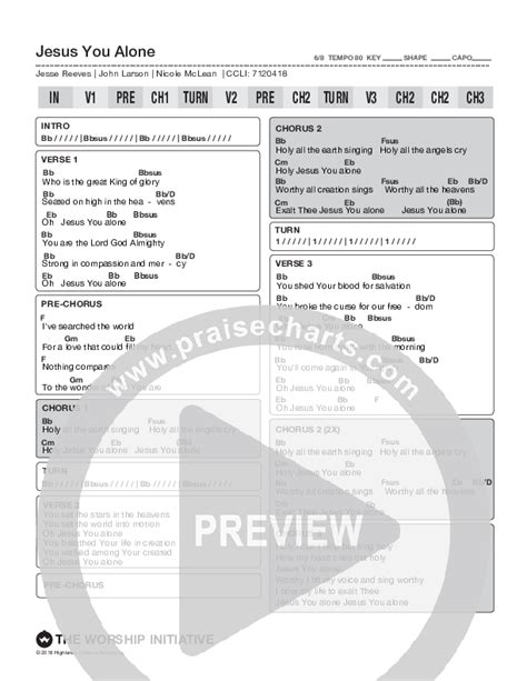 Jesus You Alone Chords PDF (Shane & Shane/The Worship Initiative) - PraiseCharts